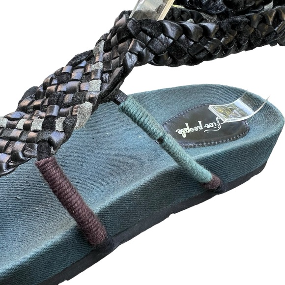 Free People Denali Woven Leather Braided Ankle Wrap Sandal Size 39 Black & Green - Picture 8 of 16